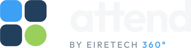 Attend by EireTech 360 reversed logo for dark backgrounds, designed by Eire Tech