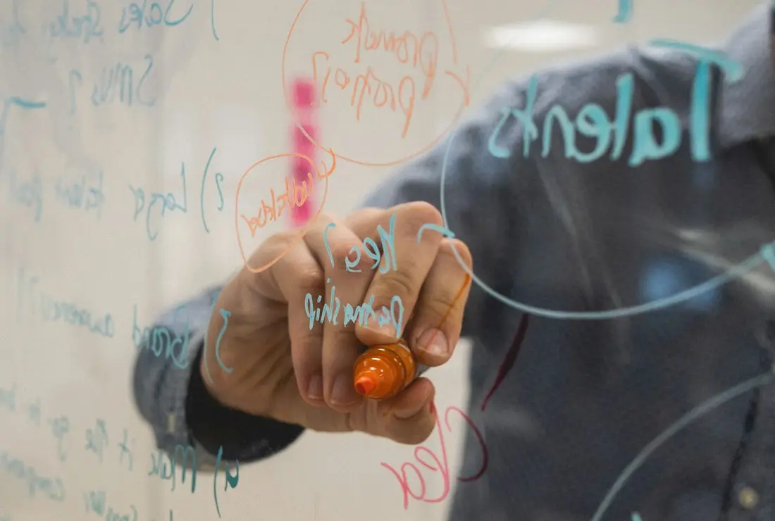 Diagrams drawn on a glass whiteboard