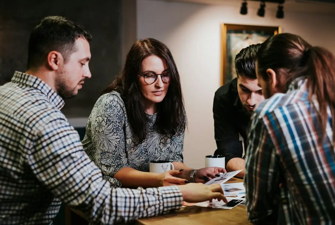 A team reviewing work together