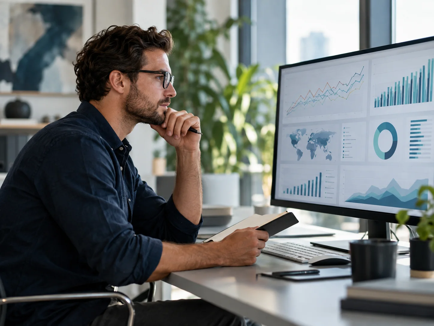 An analyst studying a business performance dashboard