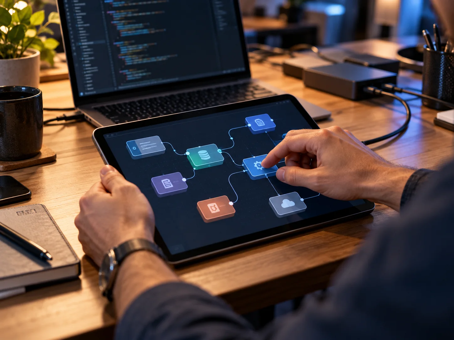 A bespoke digital tool connecting business systems on a tablet