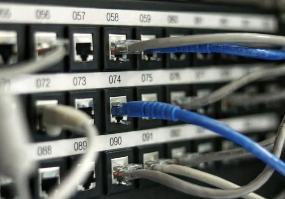 Network cables connected to server infrastructure